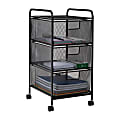 Mind Reader Rolling Storage Cart with 3 Removable Drawers, 25" H x 13-1/4" W x 12-3/4" L, Black