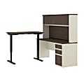 Bestar Prestige + 72"W L-Shaped Standing Corner Desk With Pedestal And Hutch, White Chocolate/Antigua