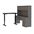 Bestar Prestige + 72"W L-Shaped Standing Corner Desk With Pedestal And Hutch, Bark Gray/Slate