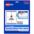 Avery® Waterproof Permanent Labels With Sure Feed®, 94100-WMF25, Square, 4" x 4", White, Pack Of 100 1 thumbnail image