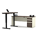 Bestar Prestige + 72"W L-Shaped Standing Corner Desk With Pedestal, White Chocolate/Antigua