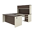 Bestar Prestige + 72”W U-Shaped Executive Computer Desk With 2 Pedestals And Hutch, White Chocolate/ Antigua