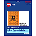 Avery® Print-To-The-Edge Labels With Sure Feed® Technology And Easy Peel®, 94219-BOP40, Rectangle, 1" x 1-1/2", Matte Bright Orange, Pack of 1280 1 thumbnail image