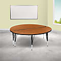 Flash Furniture Circle Wave Flexible Thermal Laminate 2-Piece Activity Table Set With Height-Adjustable Short Legs, 25-1/4"H x 60"W x 30"D, Oak 1 thumbnail image