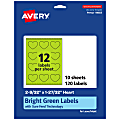Avery® Print-To-The-Edge Labels With Sure Feed® Technology, 94603-BGP10, Heart, 2-9/32" x 1-27/32", Matte Bright Green, Pack of 120 1 thumbnail image