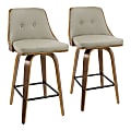 LumiSource Gianna Counter Stools, Walnut/Light Gray, Set Of 2 Stools