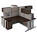 Bush Business Furniture Office in an Hour 4 Person L Shaped Cubicle Workstations, Mocha Cherry, Premium Installation