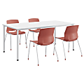 KFI Studios Dailey Table Set With 4 Sled Chairs, White Table/Coral Chairs