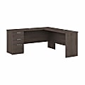 Bestar Ridgeley 65"W L-Shaped Corner Desk With Storage, Medium Gray Maple