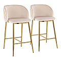 LumiSource Fran Pleated Fixed-Height Counter Stools, White/Gold, Set Of 2 Stools