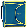 Five Star® Zipper 3-Ring Binder With Expanding File, 2" Round Rings, Teal/Chartreuse