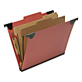 SKILCRAFT 2/5 Tab Cut Letter  Hanging Folder - 1" Folder Capacity - 8 1/2" x 11" - Top Tab Position - 2 Divider(s) - Pressboard, Kraft, Fiber - Red - 10 / Box - TAA Compliant