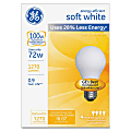 GE Lighting Energy-eff Soft White 72W A19 Bulb - 72 W - 100 W Incandescent Equivalent Wattage - 120 V AC - 1270 lm - Globe - A19 Size - White Light Color - E26 Base - 1000 Hour - 4940.3°F (2726.8°C) Color Temperature - 100 CRI - Energy Saver, Dimmable, Non-glare - 48 / Carton