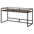 Bush Furniture Anthropology 60"W Glass Top Writing Desk With Shelf, Rustic Brown Embossed, Standard Delivery