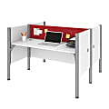 Bestar Pro-Biz 63"W Computer Desk Office Cubicles With Tack Boards And Low Privacy Panels, Red/White 1 thumbnail image