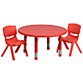 Flash Furniture Round Plastic Height-Adjustable Activity Table With 2 Chairs, 23-3/4" x 33", Red
