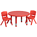 Flash Furniture Round Plastic Height-Adjustable Activity Table With 2 Chairs, 23-3/4" x 33", Red 1 thumbnail image