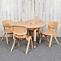 Flash Furniture Round Plastic Height-Adjustable Activity Table Set With 4 Chairs, 23-3/4" x 33", Natural 1 thumbnail image