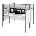 Bestar Pro-Biz 63"W Computer Desk Office Cubicles With Tack Boards And High Privacy Panels, Gray/White
