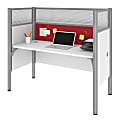 Bestar Pro-Biz 63"W Single Office Cubicle With Tack Board And High Privacy Panels, White/Red