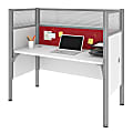 Bestar Pro-Biz 63"W Single Office Cubicle With Tack Board And High Privacy Panels, White/Red 1 thumbnail image