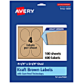 Avery® Kraft Permanent Labels With Sure Feed®, 94059-KMP100, Oval, 4-1/4" x 3-1/4", Brown, Pack Of 400