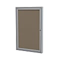 Ghent Traditional Enclosed 1-Door Fabric Bulletin Board, 36" x 24", Taupe, Satin Aluminum Frame