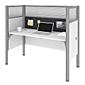 Bestar Pro-Biz 63"W Single Office Cubicle With Tack Board And High Privacy Panels, White/Gray