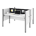 Bestar Pro-Biz 63"W Computer Desk Office Cubicles With Tack Boards And Low Privacy Panels, Gray/White
