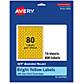 Avery® Print-To-The-Edge Labels With Sure Feed® Technology And Easy Peel® Label Feature, 94504-BYP10, Round, 3/4", Matte Bright Yellow, Pack of 800 1 thumbnail image