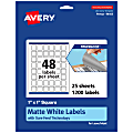 Avery® Print-To-The-Edge TrueBlock® Labels With Sure Feed®, 94103-TWMP25, Square, 1" x 1", Matte White, Pack Of 1200 1 thumbnail image
