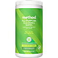 Method All-Purpose Cleaning Wipes, 3" x 4", Lime + Seasalt Scent, Green, Tub Of 70 1 thumbnail image