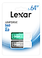Lexar® JumpDrive® S60 USB 2.0 Flash Drives, 64GB, Black/Teal, Pack Of 2 Flash Drives, LJDS60-64GB2NNU