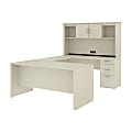 Bestar Logan 66”W U- Or L-Shaped Executive Corner Desk With Pedestal And Hutch, White Chocolate