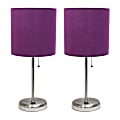 LimeLights Stick Lamps, 19-1/2"H, Purple Shade/Brushed Steel Base, Set Of 2 Lamps 1 thumbnail image