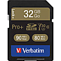 Verbatim 32GB Pro Plus 600X SDHC Memory Card, UHS-I V30 U3 Class 10 - 90 MB/s Read - 80 MB/s Write - 600x Memory Speed - Lifetime Warranty