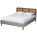 Baxton Studio Rosita Mid-Century Modern Transitional Velvet Fabric/Finished Wood Platform Bed, Queen Size, Light Gray/Walnut Brown