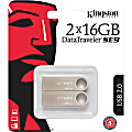 Kingston 16GB USB 2.0 DataTraveler SE9 (Metal casing) (2 Pack)) - 16 GB - USB 2.0 Type A - 100 MB/s Read Speed - Gold - 5 Year Warranty - 2 Pack 1 thumbnail image