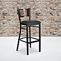 Flash Furniture Decorative Metal/Vinyl Restaurant Barstool With Slat Back, Black/Walnut