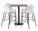 KFI Studios Proof Bistro Square Pedestal Table, Includes 4 Stools, 43-1/2”H x 42”W x 42”D, Studio Teak Top/Black Base/White Chairs - 840031941831 1 thumbnail image