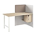 Bush Business Furniture Hustle 60-inch Cubicle Desk for Office with Locking Storage Cabinet, White/Natural Elm, Standard Delivers 1 thumbnail image
