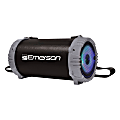 Emerson EAS-3001-BLUE Boomer Impulse Flash Portable Bluetooth Speaker With LED Lighting And Carrying Strap, 5”H x 4-1/2”W x 9-3/4”D, Gray