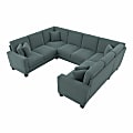 Bush® Furniture Stockton 113"W U-Shaped Sectional Couch, Turkish Blue Herringbone, Standard Delivery