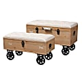 Baxton Studio Transitional Rustic Farmhouse Wooden 2-Piece Wheeled Storage Ottoman Set, Beige/Natural 1 thumbnail image