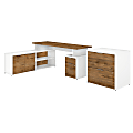 Bush Business Furniture Jamestown L-Shaped Desk With Drawers And Lateral File Cabinet, 72"W, Fresh Walnut/White, Premium Installation