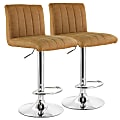 Elama Vintage Faux Leather Adjustable Bar Stools, Camel, Set Of 2 Stools