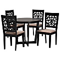 Baxton Studio Jamie Modern Fabric/Finished Wood 5-Piece Dining Set, 29-15/16"H x 35-7/16"W x 35-7/16"D, Beige/Dark Brown