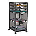 Mind Reader Metal Mesh 5-Drawer Rolling Office Cart, 25" x 10 3/4" x 13 3/4", Black