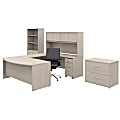 Bush Business Furniture Studio C 72"W U-Shaped Desk With Hutch, Bookcase, File Cabinets And Mid-Back Office Chair, Sand Oak, Premium Installation