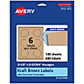 Avery® Kraft Permanent Labels With Sure Feed®, 94121-KMP100, Hexagon, 2-1/2" x 2-57/64", Brown, Pack Of 600 1 thumbnail image